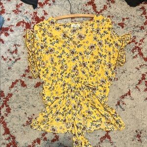 Max Studio Yellow Blue Ruffled Peplum Blouse